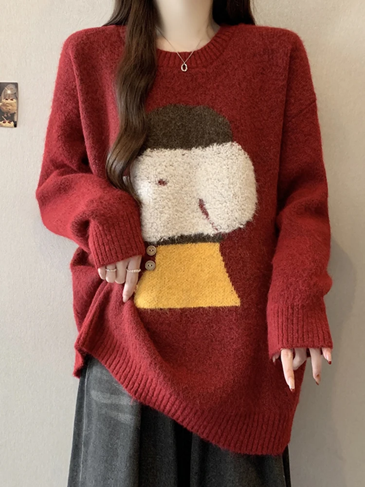 

Антивозрастной вязаный свитер с длинными рукавами для женщин, осенне-зимняя свободная универсальная верхняя одежда, базовый слой, топ