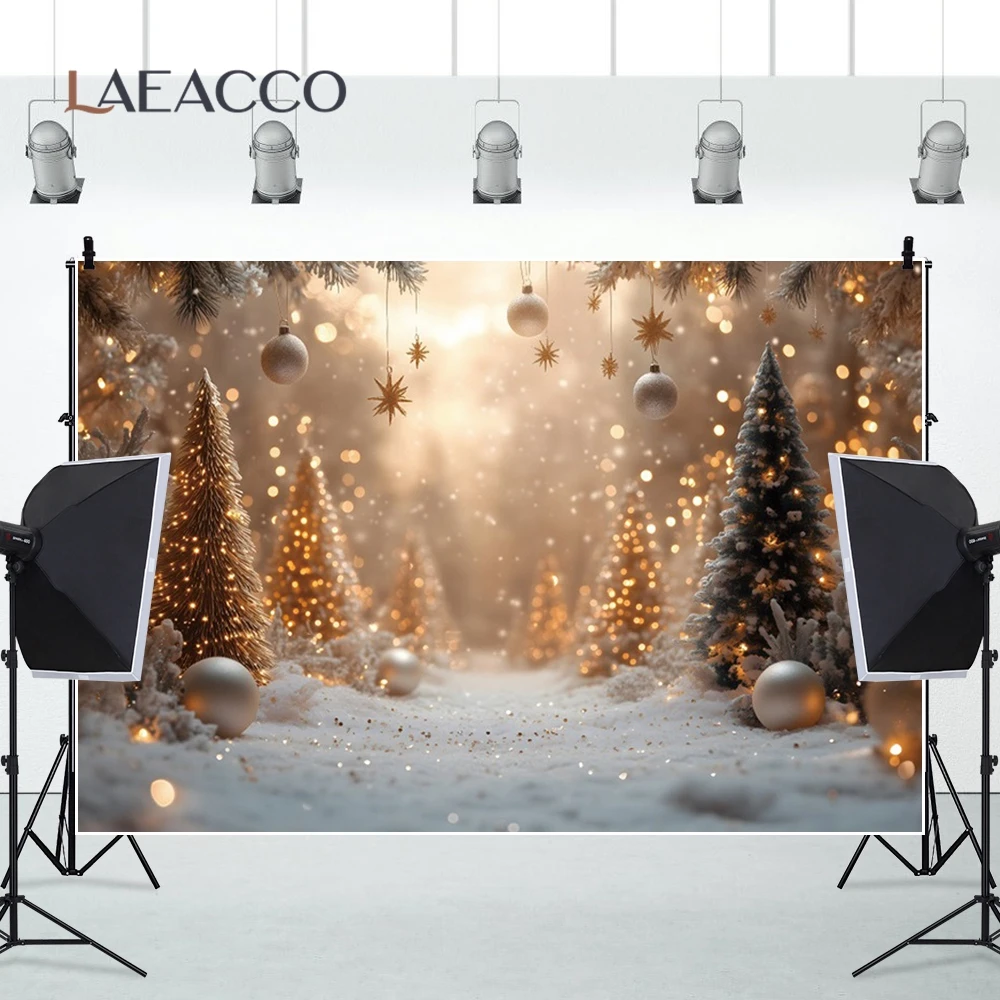 White Christmas Photography Background Silver Xmas Pine Tree Decor Winter Snowy Shiny Balls Backdrop Kid Portrait Photo Studio