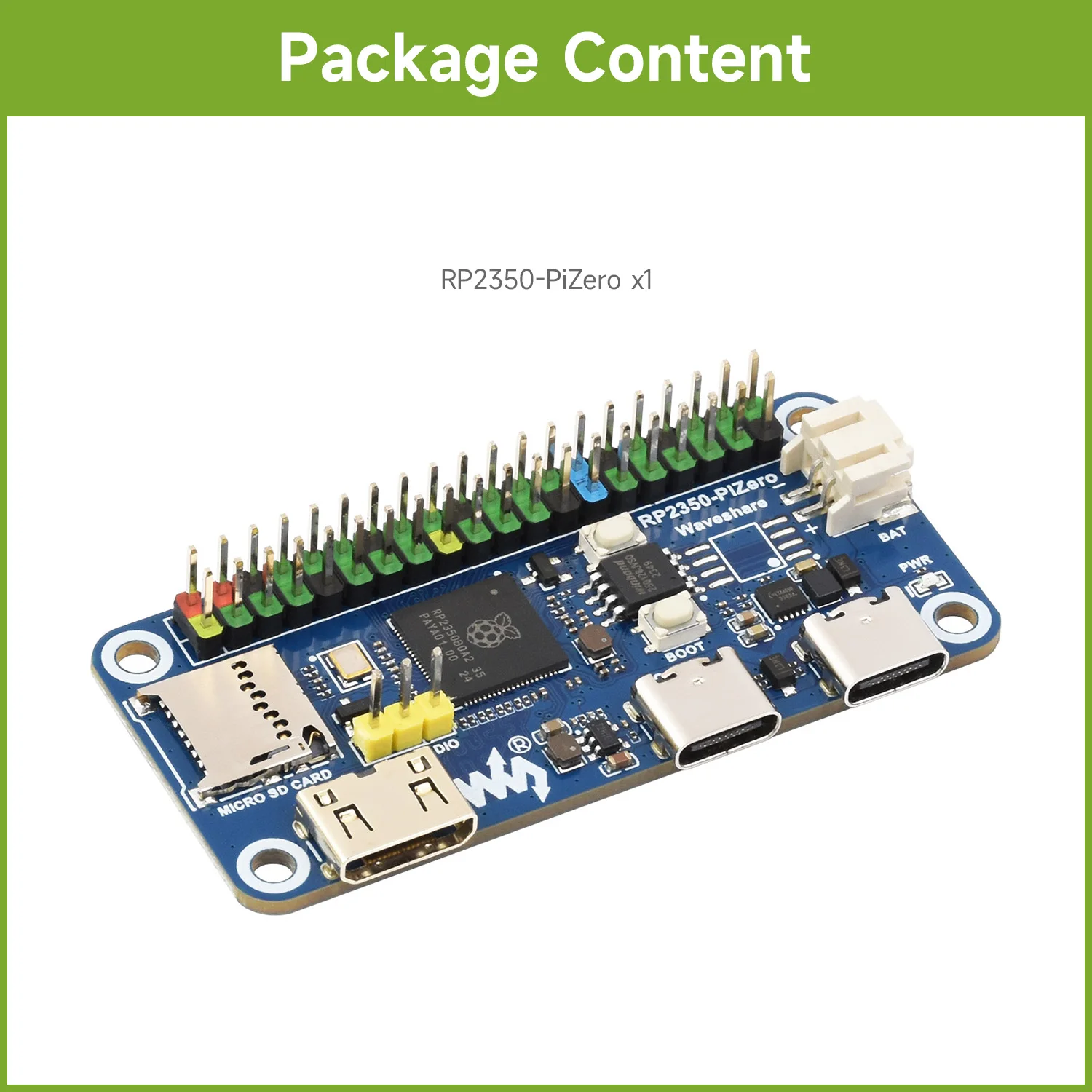 

Waveshare RP2350-PiZero Development Board, Dual-core & Dual-architecture 520KB SRAM16MB Flash Based On The Raspberry Pi RP2350