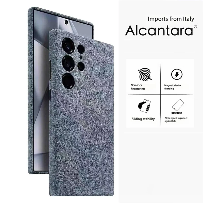 

Italian Alcantara Case for Samsung Galaxy S25 S24 Ultra Plus + Magnetic Luxury Leather Cover Magsafe Phone Back Case for S25 S24