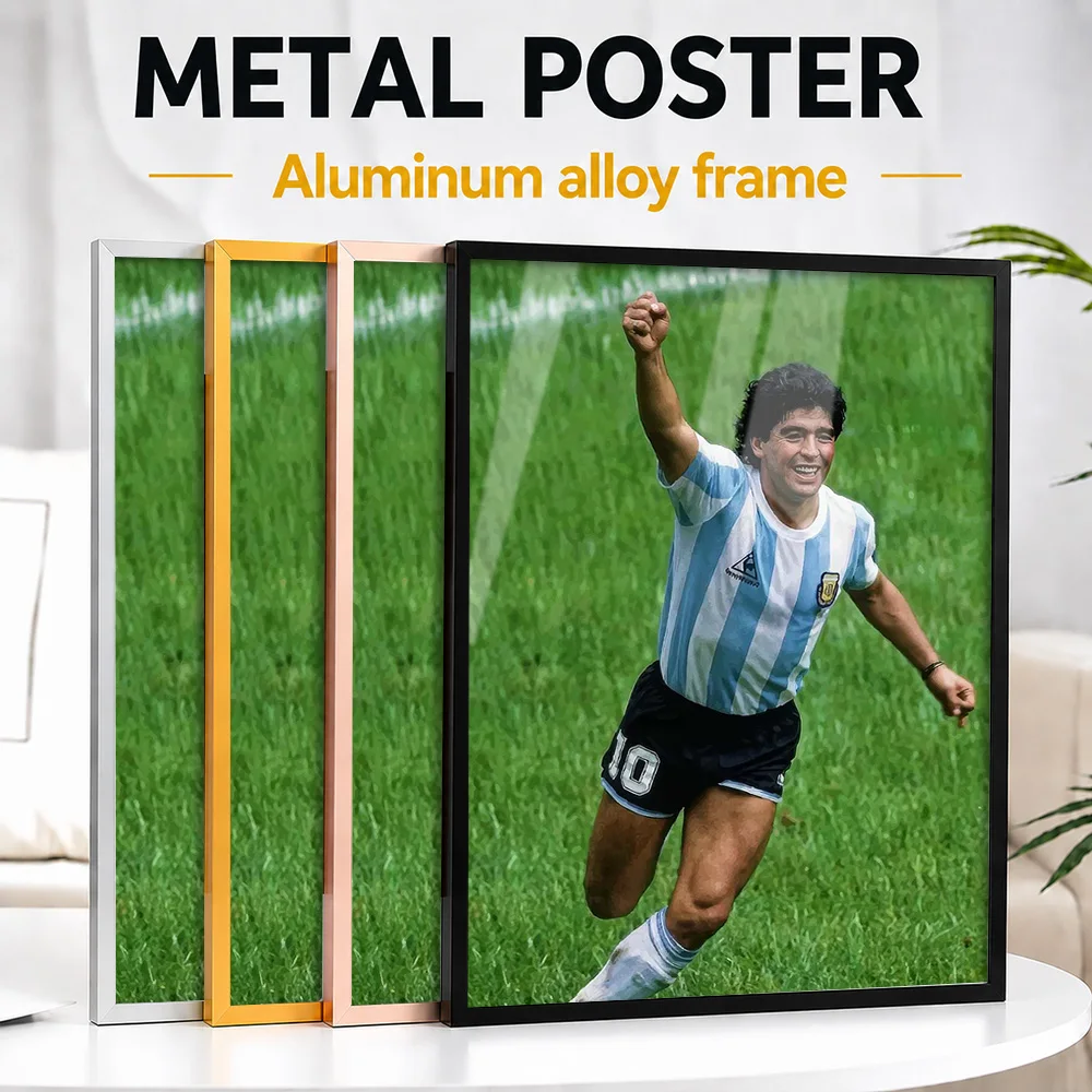 Diego Maradona Celebrating Goal Framed Aluminum Metal Poster Personalized Photographic Wall Art For Clubhouse Reception Area