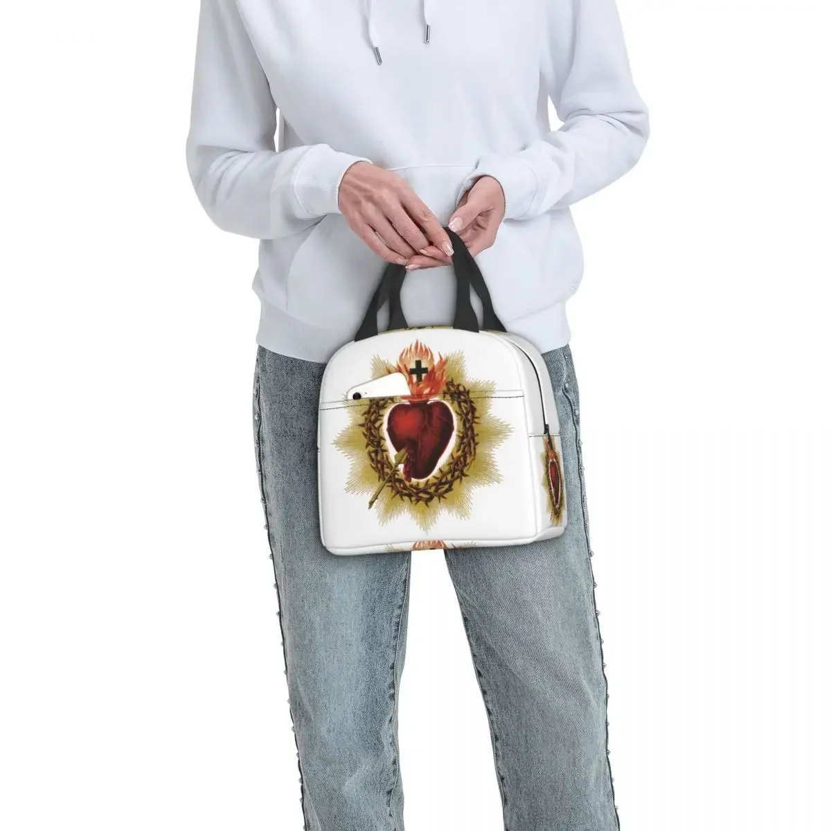 Sacro cuore di gesù Lunch Bag donna Catholic Christian Cooler termico isolato Lunch Box per bambini scuola bambini sacchetti di cibo