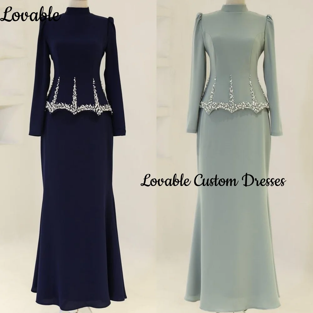 

فساتين سهرة Customize Wedding Dress Scoop Neckline Zipper Up Formal Occasion Dresses Beadings Floor-Length A-Line Long Sleeves P