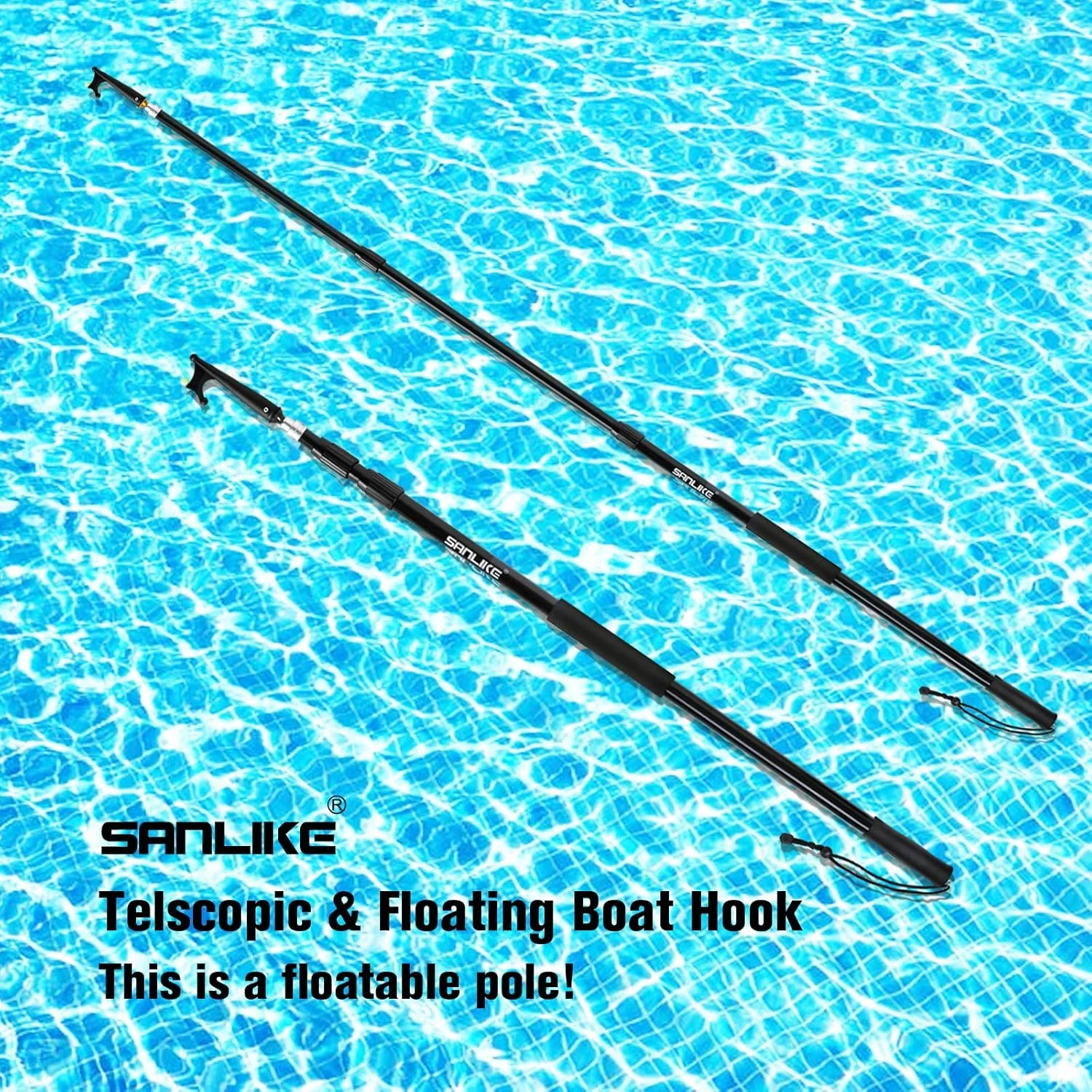 SANLIKE Telescoping Boat Hook for Docking, Floating Fiberglass Dock Hook with Luminous Bead, Twist-Lock Extension Pole, Non-Slip