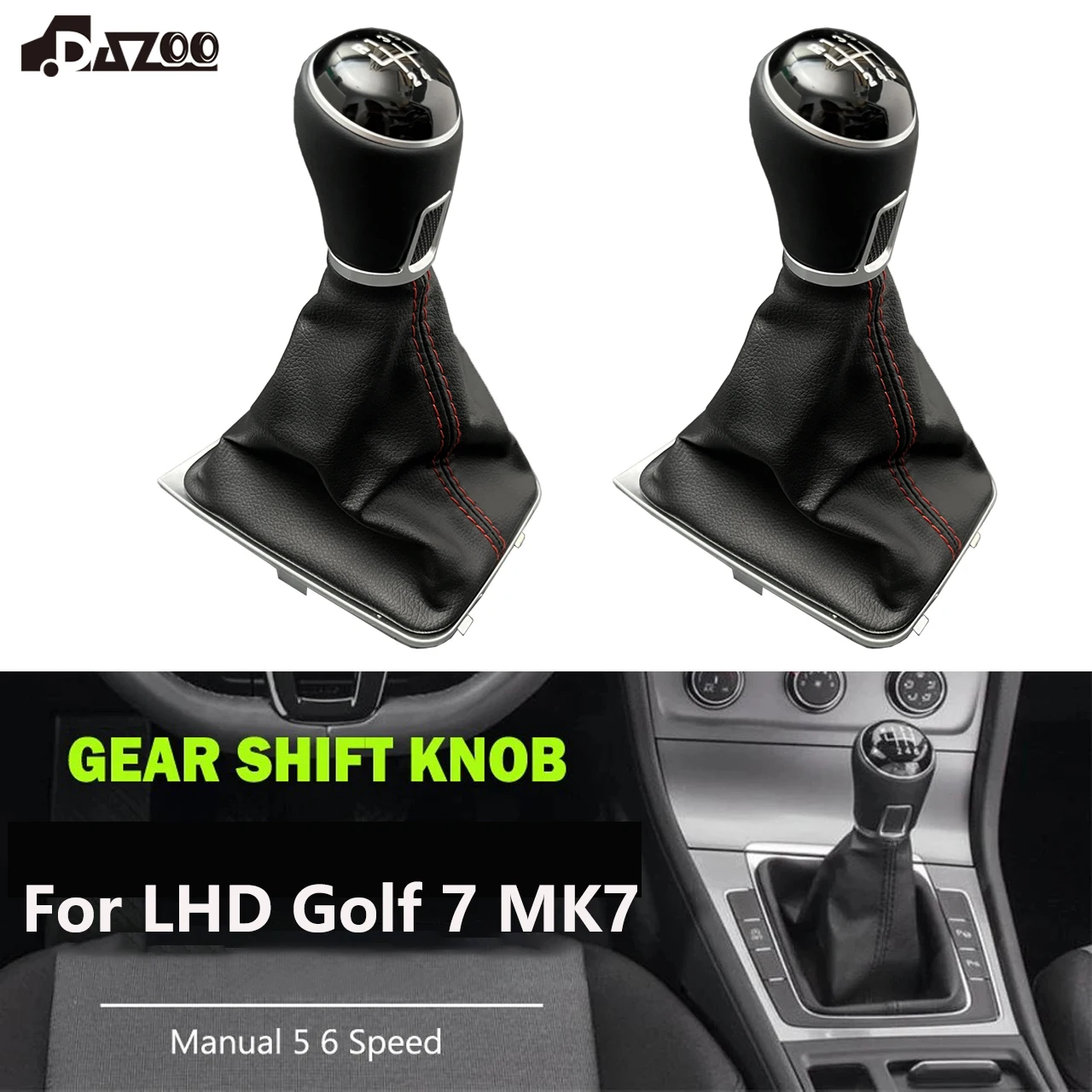 Manueller 5-6-Gang-Leder-Schaltknauf für Volkswagen VW Golf 7 MK7 2013-2018, Schalthebel-Staubschutzabdeckung 5GG713203A 5GG 713 203A – Detail 1