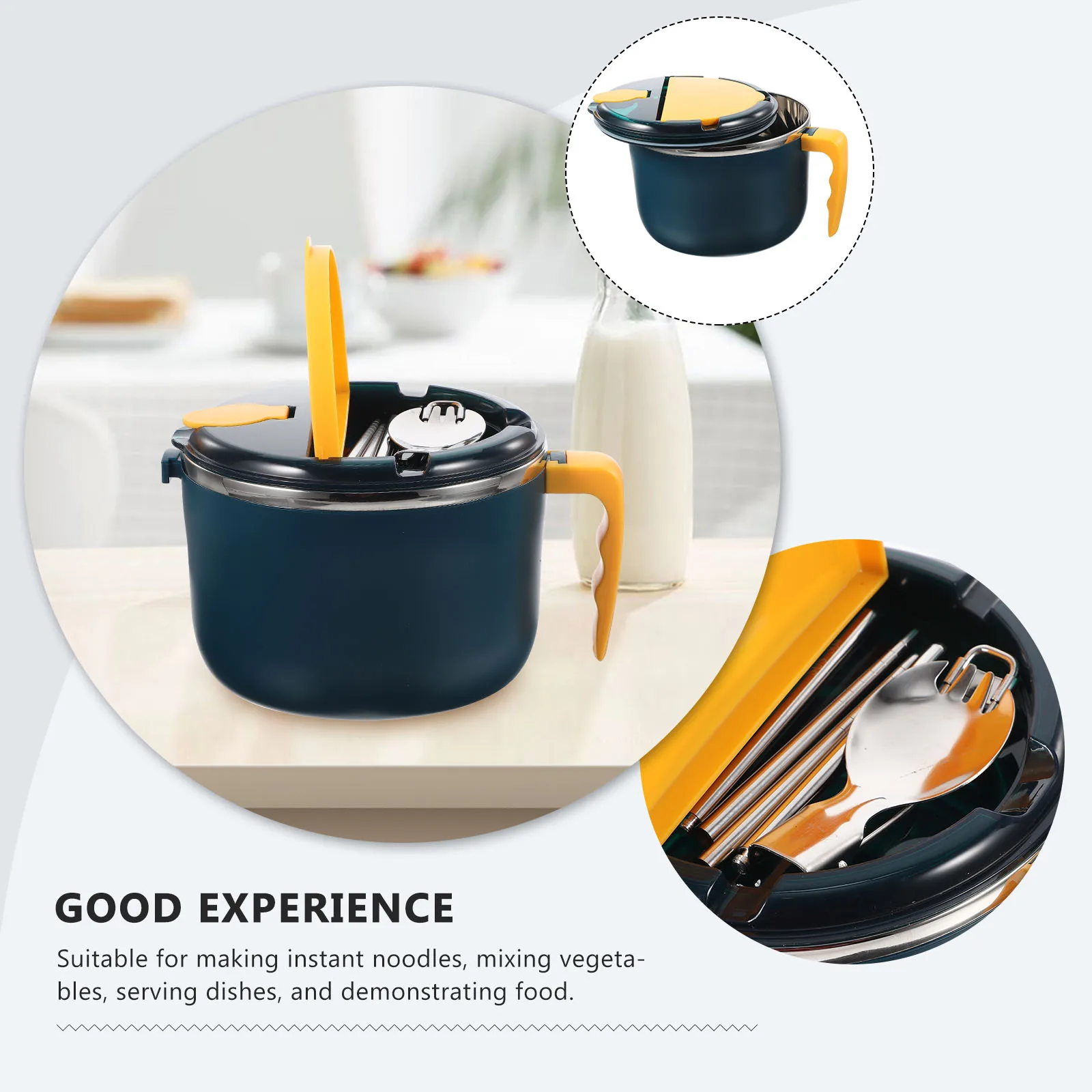 

Noodle Bowl with Lid Stainless Steel Instant Ramen Bowls Serving Lids Blue Pp Student