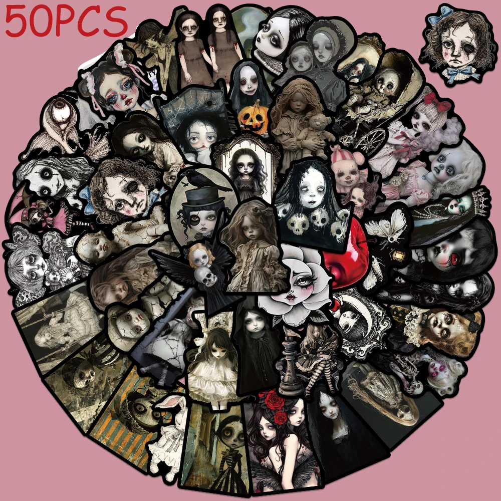 

50pcs Horrible Dark Dolls Stickers Decals For Laptop Computer Motorcycle Helmet DIY Cartoon Graffiti Stickers Creative Gifts