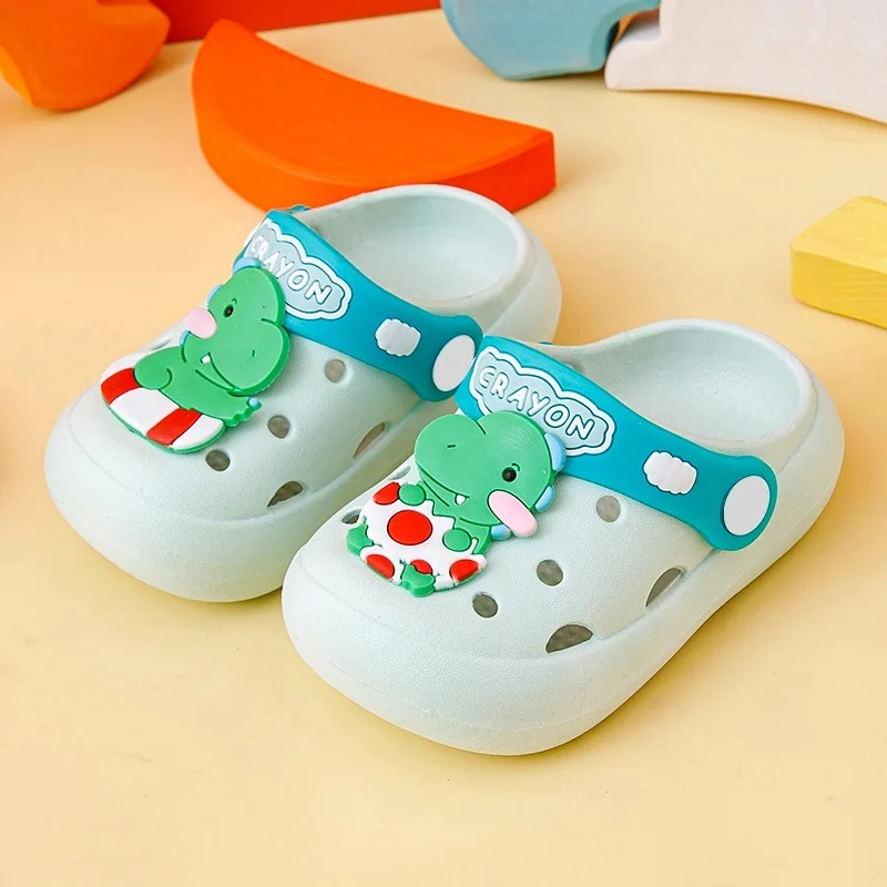 Girls Boys Hole Slippers Cute Dinosaur Design Kids Shoes Children's Beach Sandals Soft Bottom  Non-slip Babies Indoor Footwear