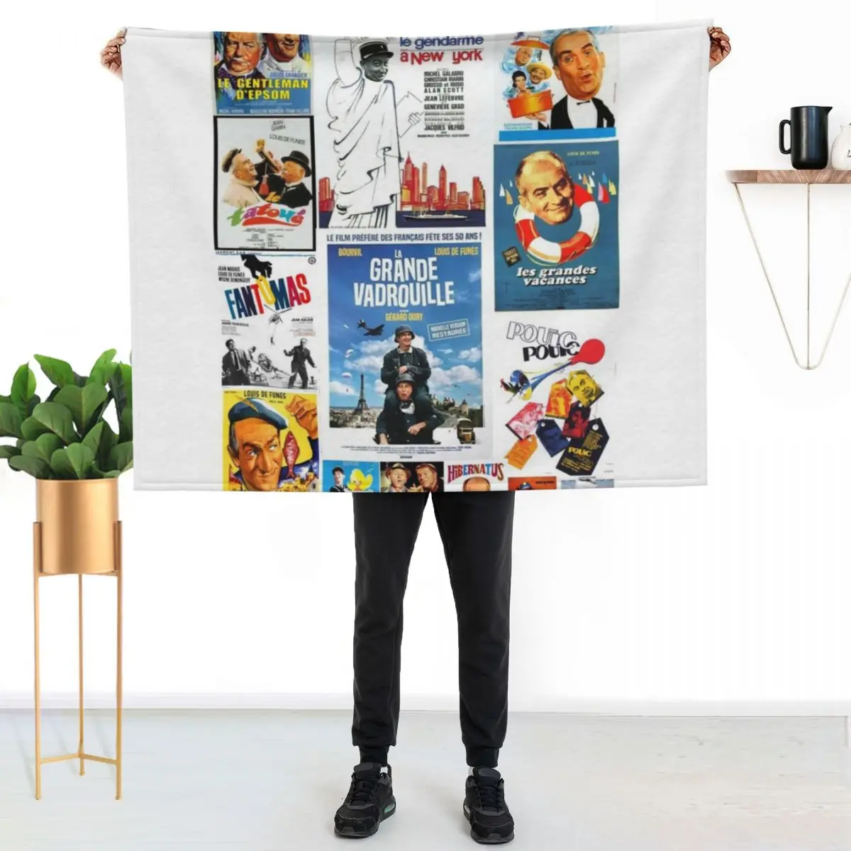 Louis de Funes movie poster compilation Throw Blanket Retros heavy to sleep Picnic Quilt Hairys Blankets