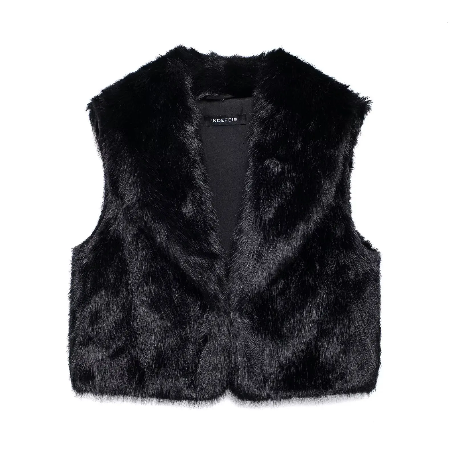 HH TRAF Autumn Winter Women Turn-down Collar Sleeveless Chic Vest Top Woman Fashion Side Pockets Artificial Fur Solid Vest Coat