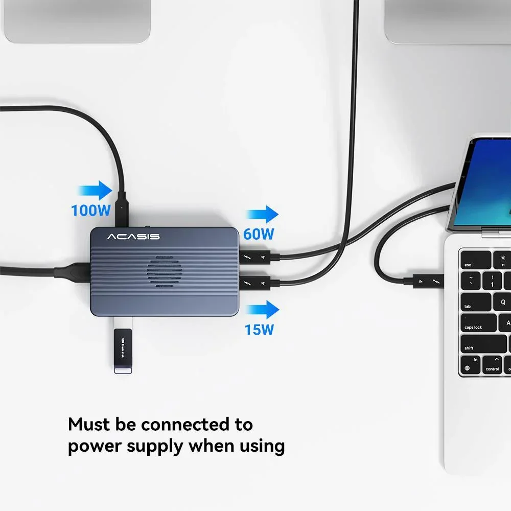 Acasis 6 in 1 USB-C Docking Station HDMI 2.0 4K 60HZ PD 100W Charging / 40Gbps Dual-Bay M.2 NVME SSD Enclosure For Video Editing