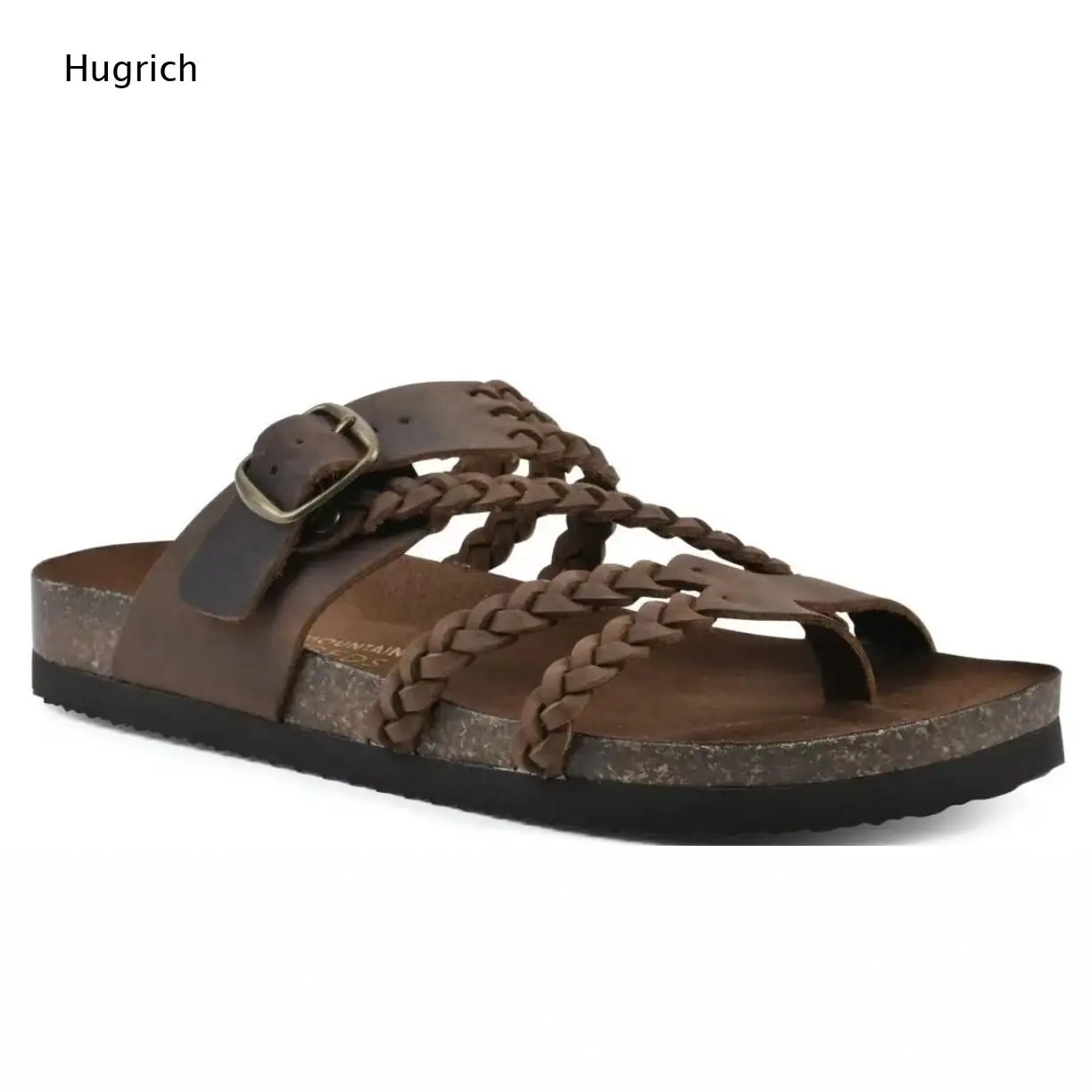 Geflochtene Riemen-Sandalen mit Korkfußbett, verstellbarer Metallschnalle, Zehenring, flacher Sohle, lässige Sommer-Outdoor-Wanderschuhe