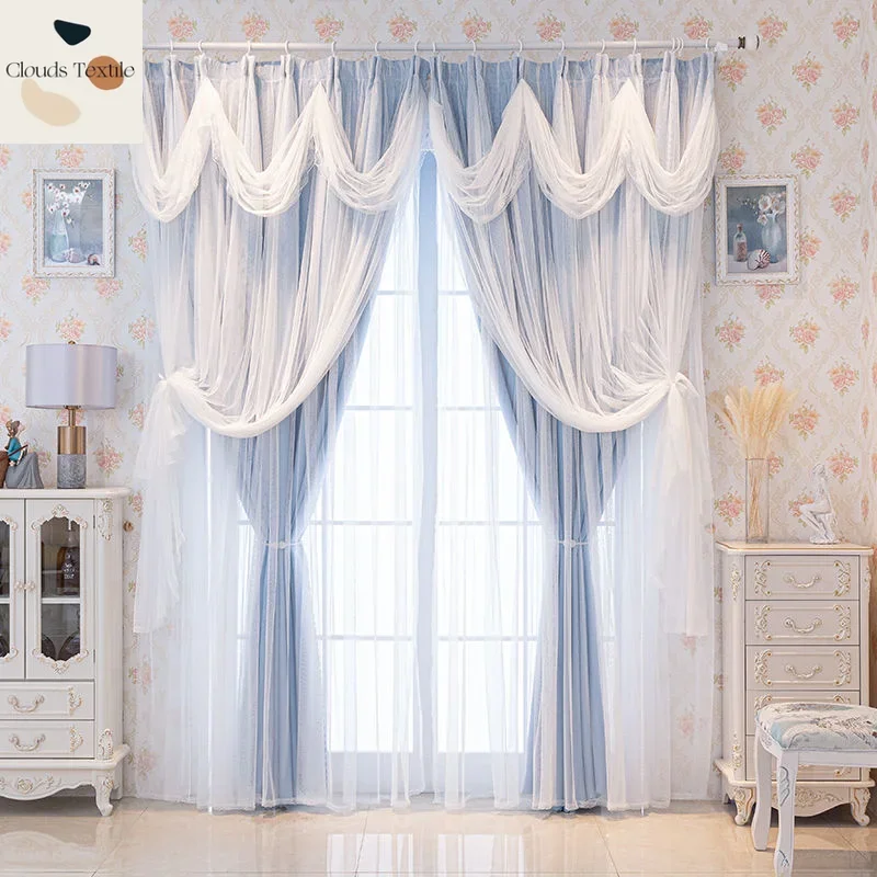

European-Style Embroidered Luxury Double-Layer Curtain Yarn Curtains for Living Dining Room Bedroom Blackout Curtains Customize