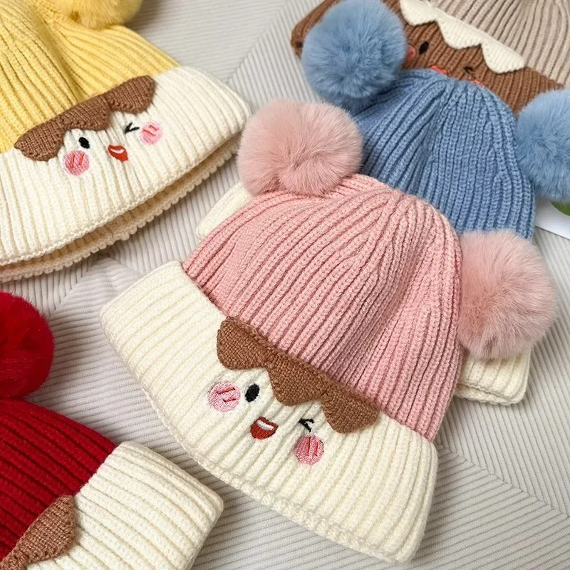 1 Piece Warm Newborm Knitted Hat for Boy Girl Cartoon Sweet Fur Ball Beanie for Infant Autumn Winter Warm Baby Crochet Bonnet