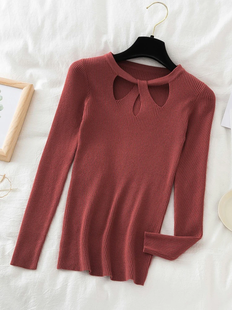 Fashion Hollow Out Women Sweaters Autumn Winter Tops Slim Women Pullover Knitted Sweater Basic Solid Jumper Soft Warm Pull