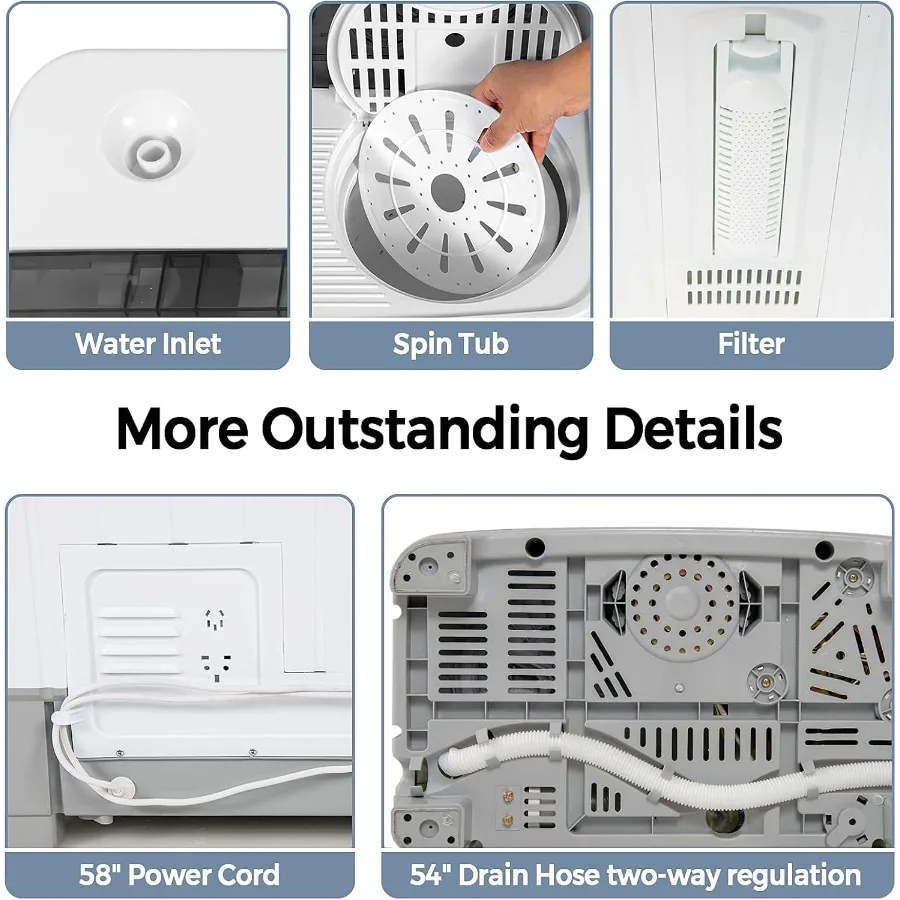 مجموعة غسالة الغسيل والدوارة المحمولة 2 في 1 للشقق النوم والمساحات الصغيرة سعة 22 رطلًا مع غسيل 13.2 رطلًا