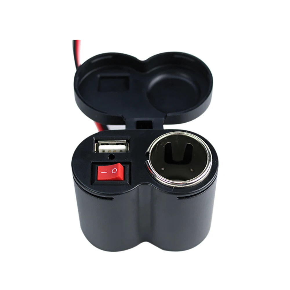 12V Motorcycle Handlebar USB Charger Waterproof Cigaret-te Lighter Socket with Switch for Cellphones Mobile Tablets