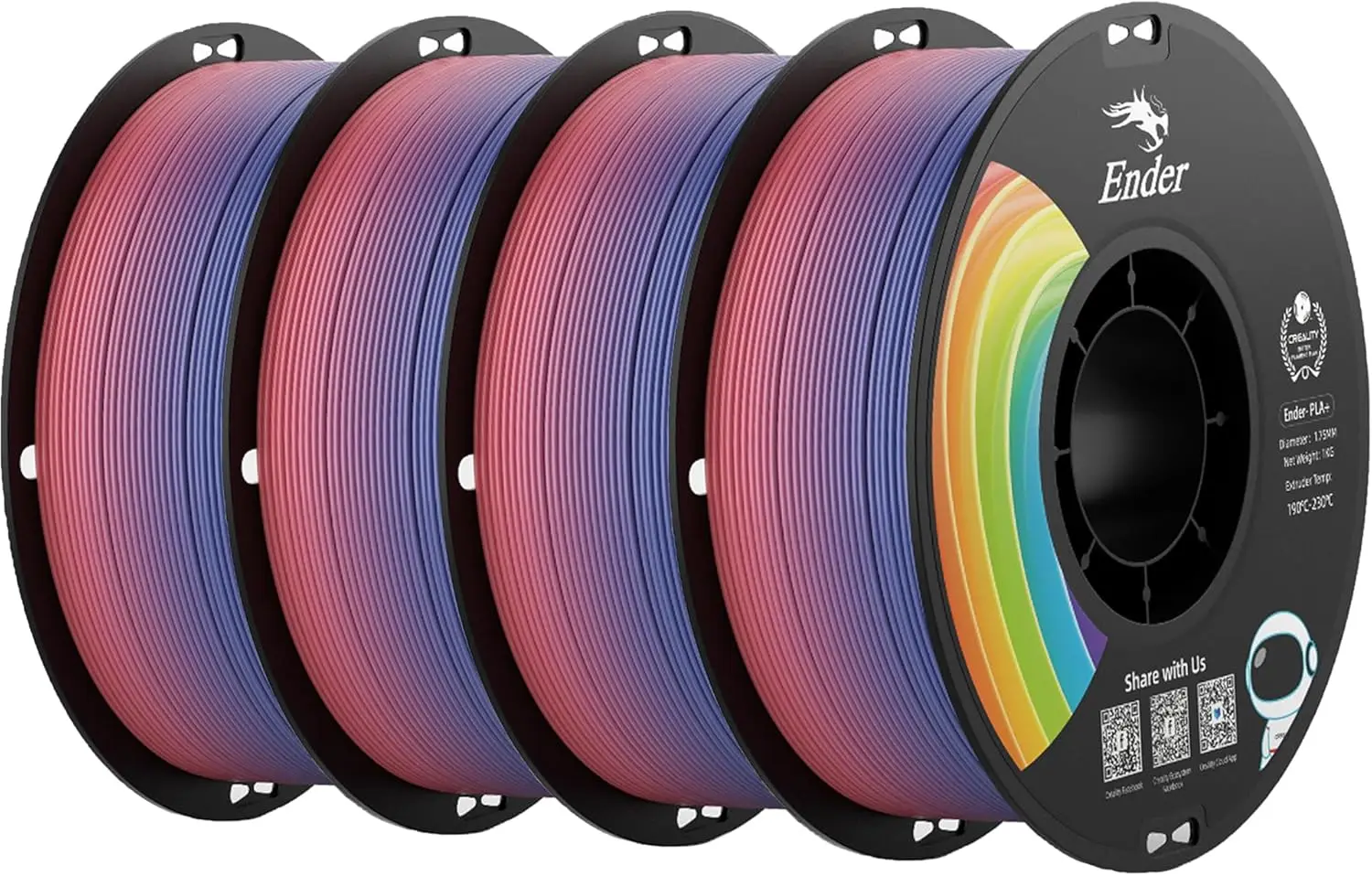 

1.75mm Rainbow PLA+ Filament 4KG, Strong Toughness, No-Tangling, High Accuracy for FDM Printers