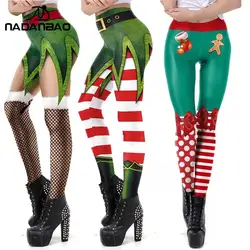 NADANBAO Christmas Elf Leggings Women Carnival Costume Xmas Sexy Tights Holiday Gift Pants 3D Pattern Streetwear Fitness Clothes