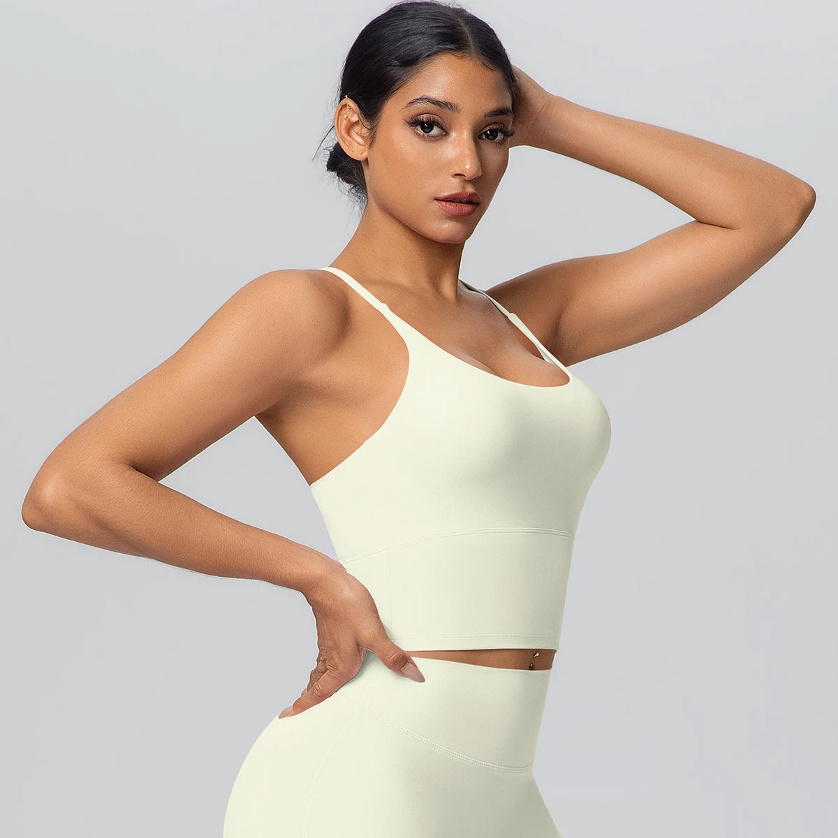 1 Stück Einfarbiger Weicher Rückenfreier Fitness-Yoga-BH für Damen, Hochfester Stoßdämpfender Sport-Top mit Push-Up-Effekt und Brustpolster – Detail 22