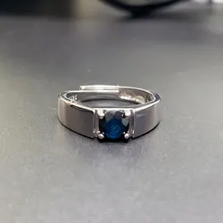 925 Silver Sapphire Ring for Men 5mm 0.5ct Natural Chinese Sapphire Silver Men Ring 3 Layers 18K Gold Plating Keep Shining