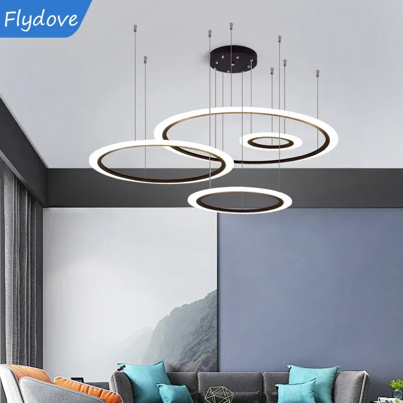 New Living Room Simple Modern LED Pendant Light Creative Personality Circular Hall Dining Room Bedroom Household Light