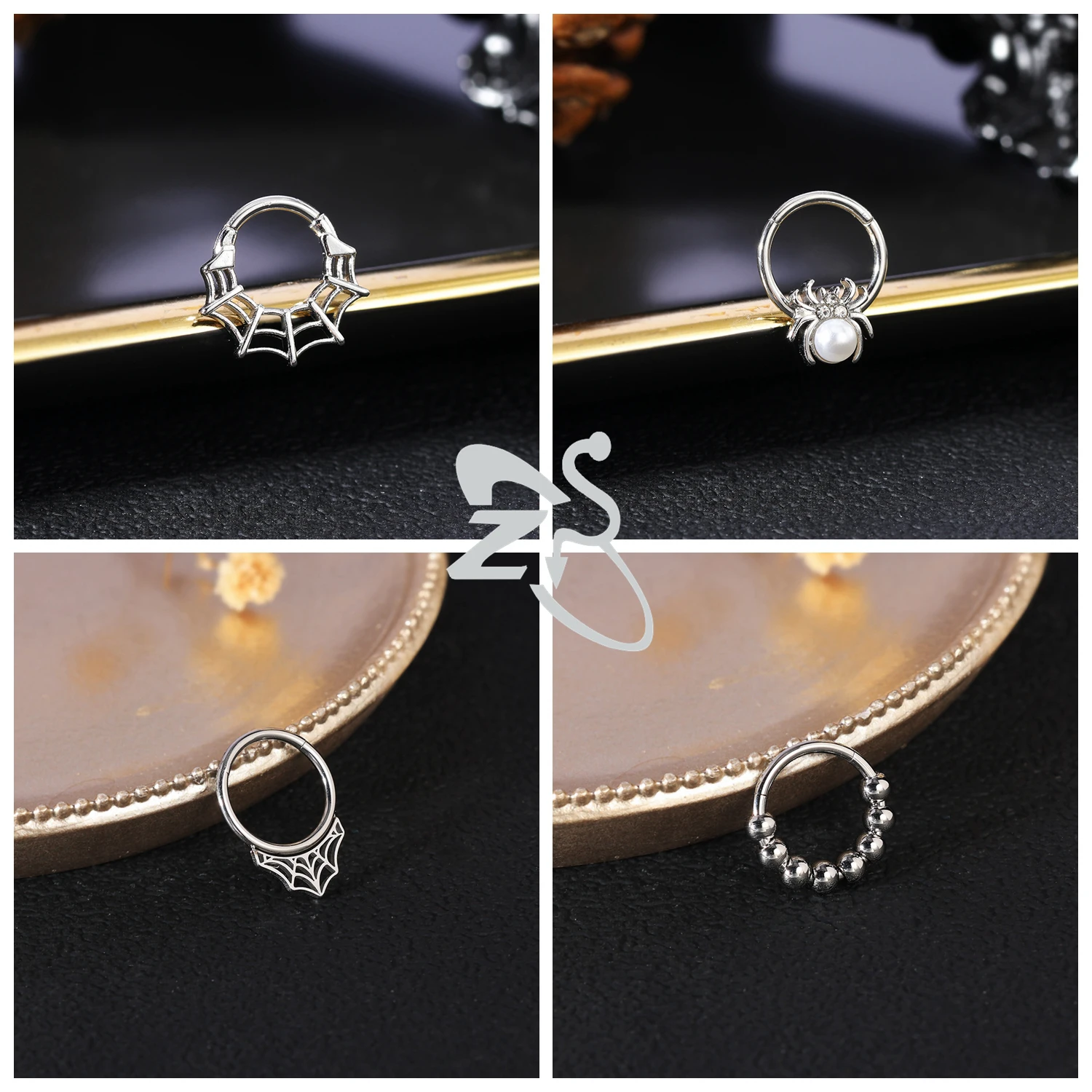 ZS 1 Stück süßer 16G Edelstahl Septum Ring Spinnennetz Herz Nasenloch Piercing CZ Kristall Ohr Helix Knorpel Ohrring Schmuck – Detail 4