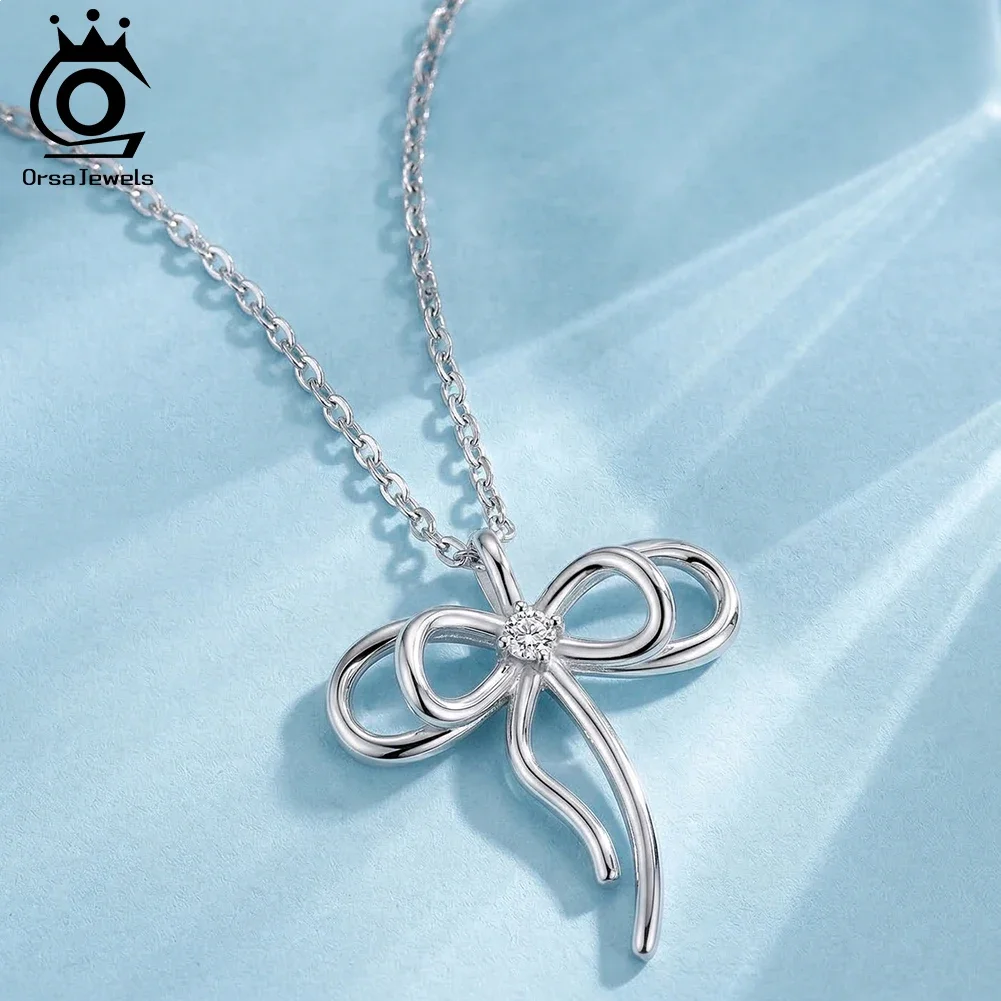 

ORSA JEWELS 925 Sterling Silver Classic Bowknot Necklace for Women Dainty Bow Knot Design Pendant Choker Jewelry APN63