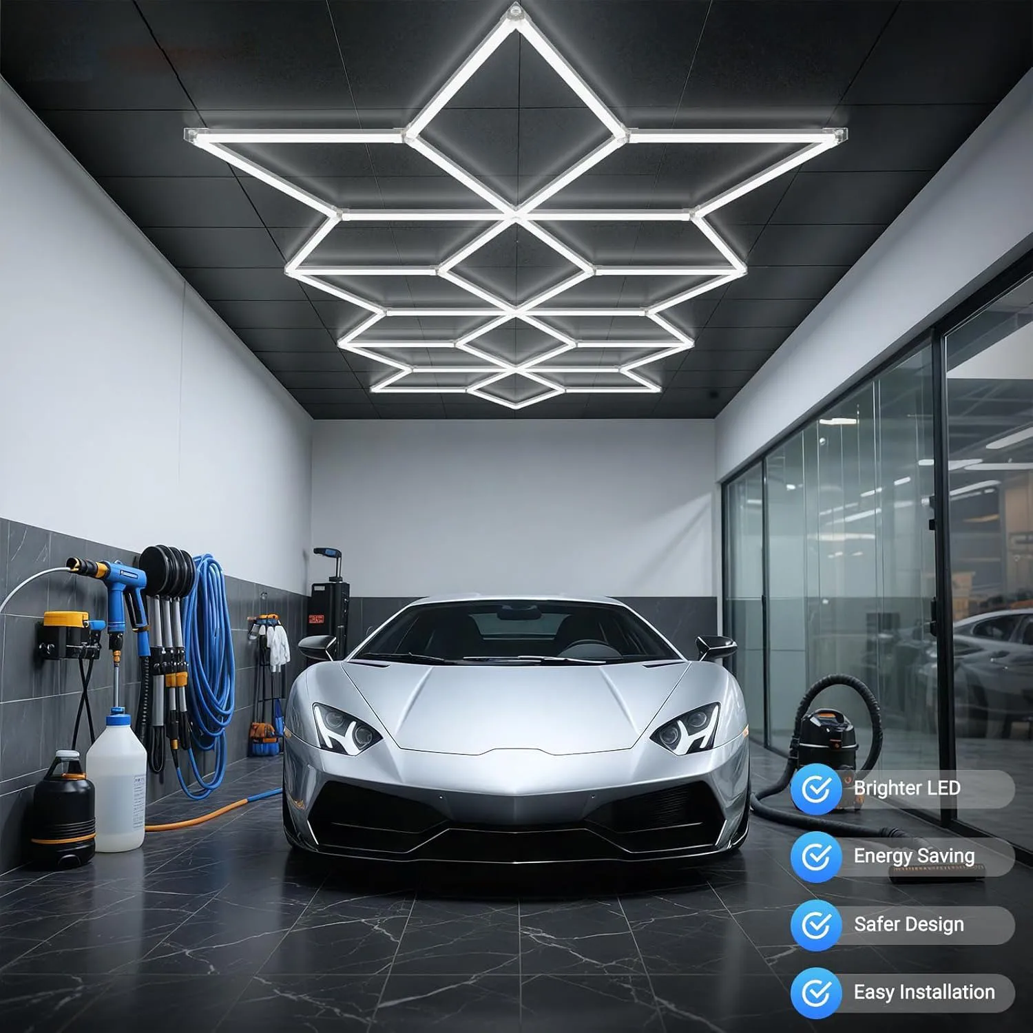 

6500K Светодиодные потолочные светильники Высокая яркость Гексаграмма Звездное освещение Авто Выставочный зал Светодиодный светильник Детализация Лампа для мастерской DIY Сборка