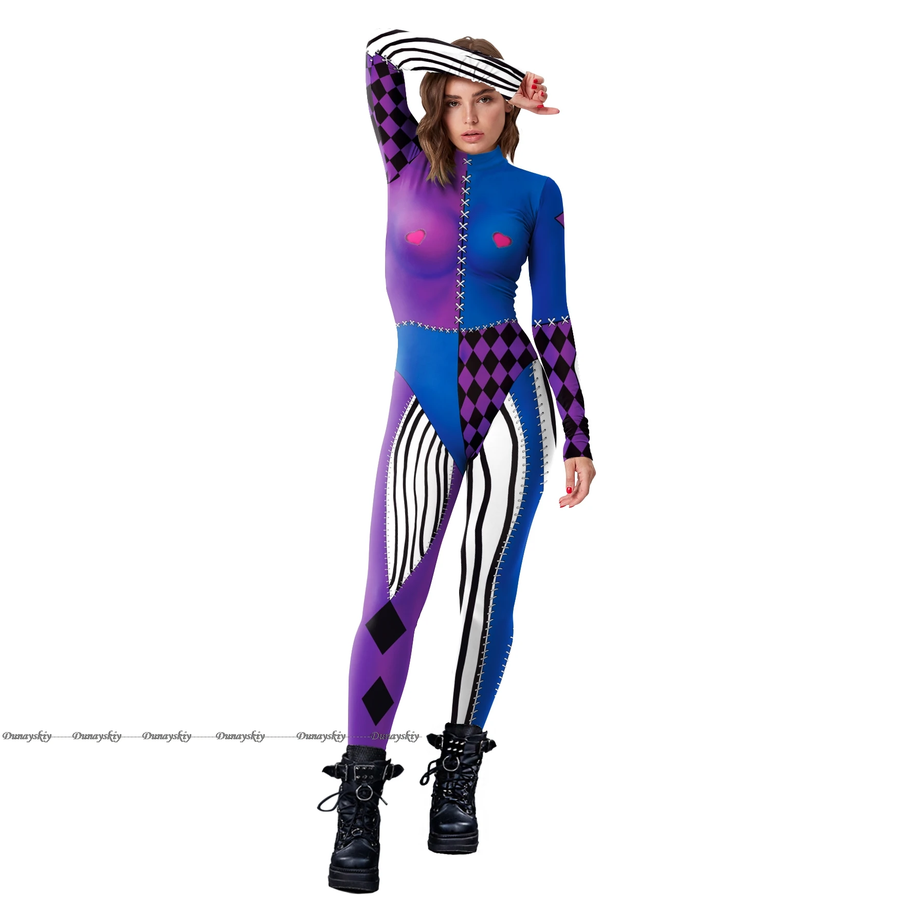 Cosplay Costume Women Clown Catsuit Jumpsuit Halloween Sexy 3D Printed Holiday Carnival Zentai Bodysuit Female Cosplay Outfit