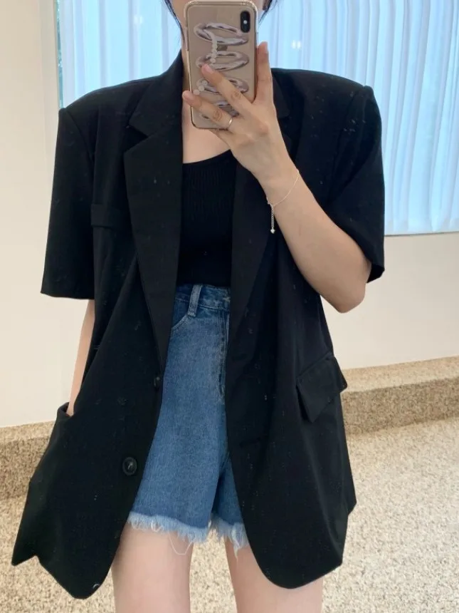 Chic Spring Casual Allentato da donna Or Sve Abito a due bottoni Jaet Versatile e confortevole Cappotto da fidanzato di media lunghezza