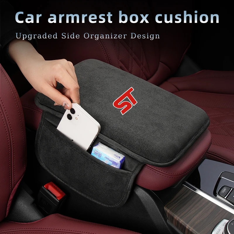 Car Armrest Box Cushion Elbow Storage Mat Console Protector Cover For Ford ST Racing Performance Focus Mk2 Mk3 Fiesta Ranger Mon