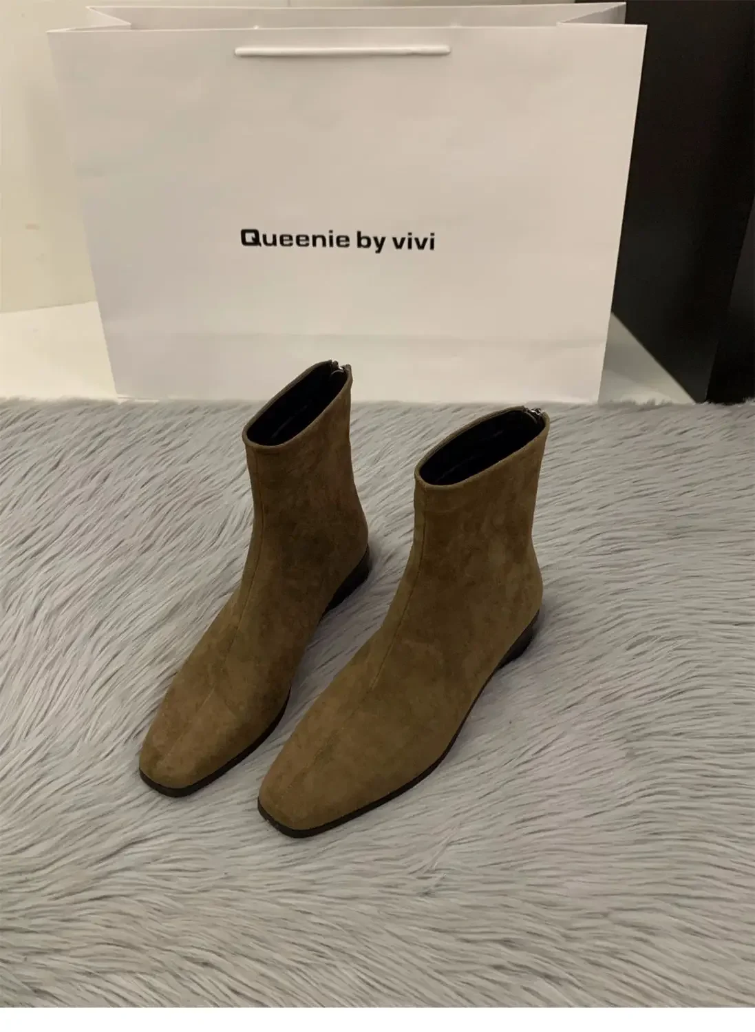 Pfirsichfarbener Rückenreißverschluss Nude-Stiefel Modischer Quadratischer Zeh Herbst/Winter-Stil Hoher Absatz Elegante Damen-Kurzstiefel – Detail 15