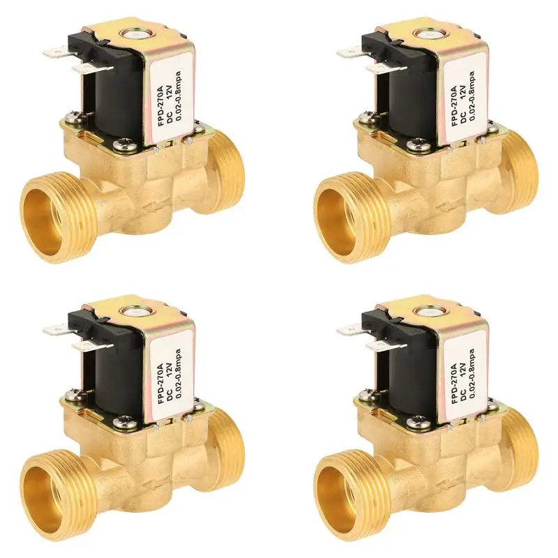 ABLQ 4X Electric Solenoid G3/4 Brass Electric Solenoid Valve For Water 12V Dc Normally Closed EU Plug