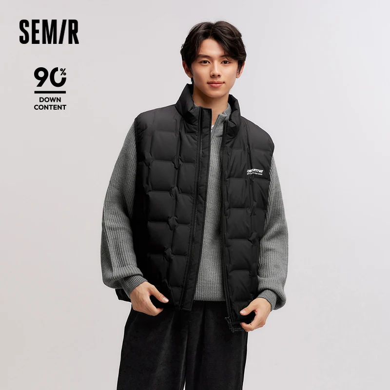 Semir abajo chaleco hombres 2024 nuevo invierno cuello alto impreso ropa de abrigo texturizada apilamiento ropa interior moda versátil.