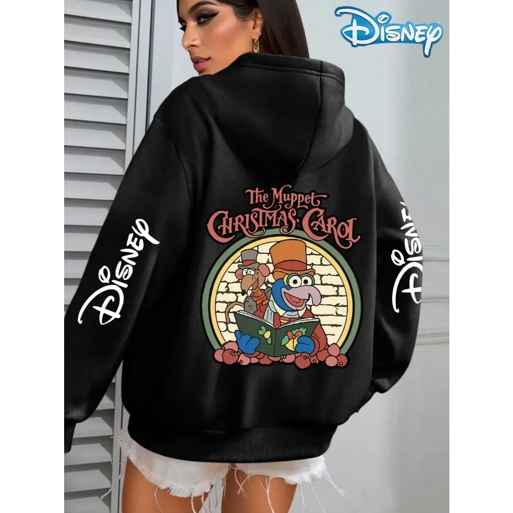 Outono e inverno disney muppets carols de natal máquina lavável vintage solto oversized com capuz suéteres coleção nostálgica