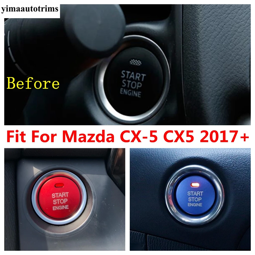 Engine Start Stop Push Button Key Hole Switch Frame Cover Trim Red / Blue Interior Accessories For Mazda CX-5 CX5 2017 - 2024