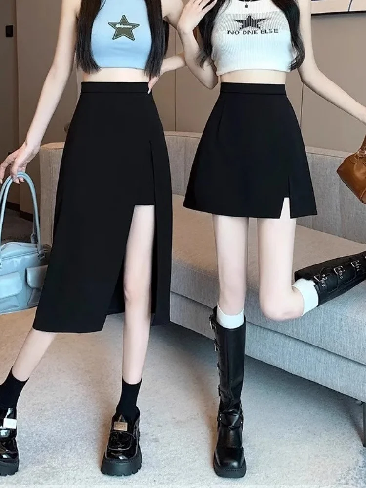 

High Waist Asymmetrical Bla Skirt for Women plus Size Conceals Belly Slimming Design Casual Commute Sle Autumn Faion