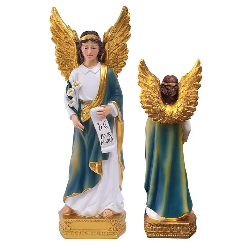 

Angel Resin Statue Catholic Angel With Wings Virgin Mary Figurines Angel Wings Character Flowers Resin Statues Home Decoration