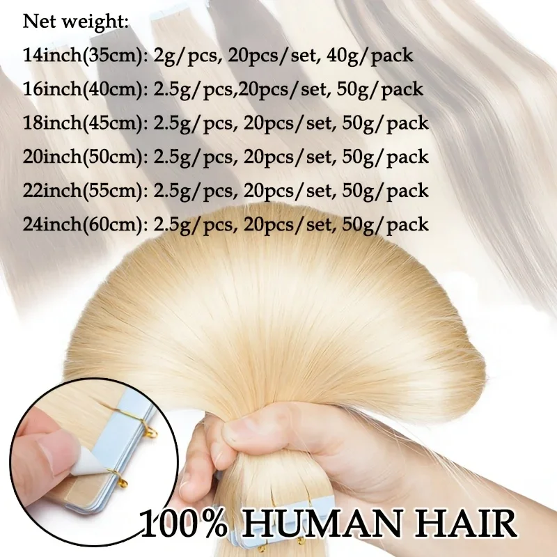 PROKYVITY 10/20 個ナチュラルルックテープインヘアエクステンション 100% 人毛 12-24 インチシームレス再利用可能なヘアピース女性用