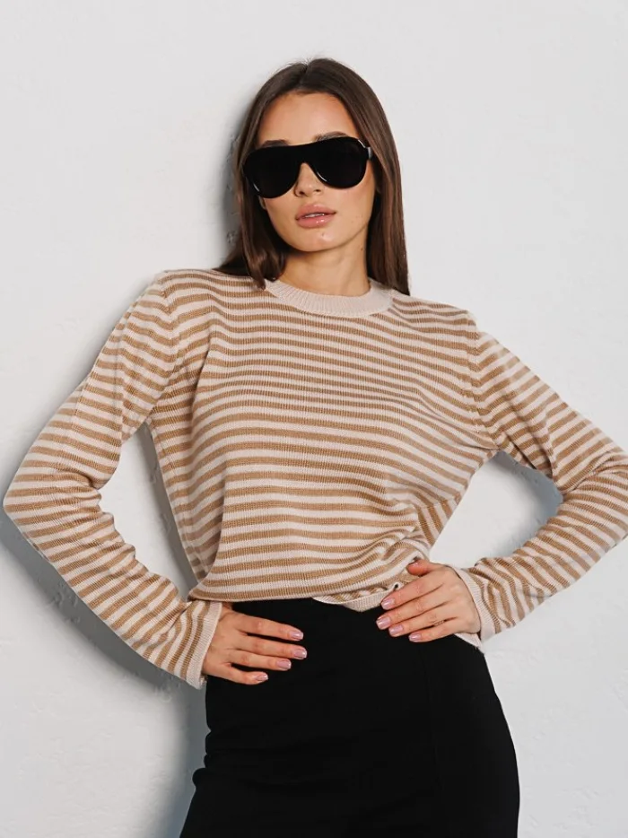 Striped Sweater New Fashion Trend Thread Contrasting Color Round Neck Knitted Striped Sweater