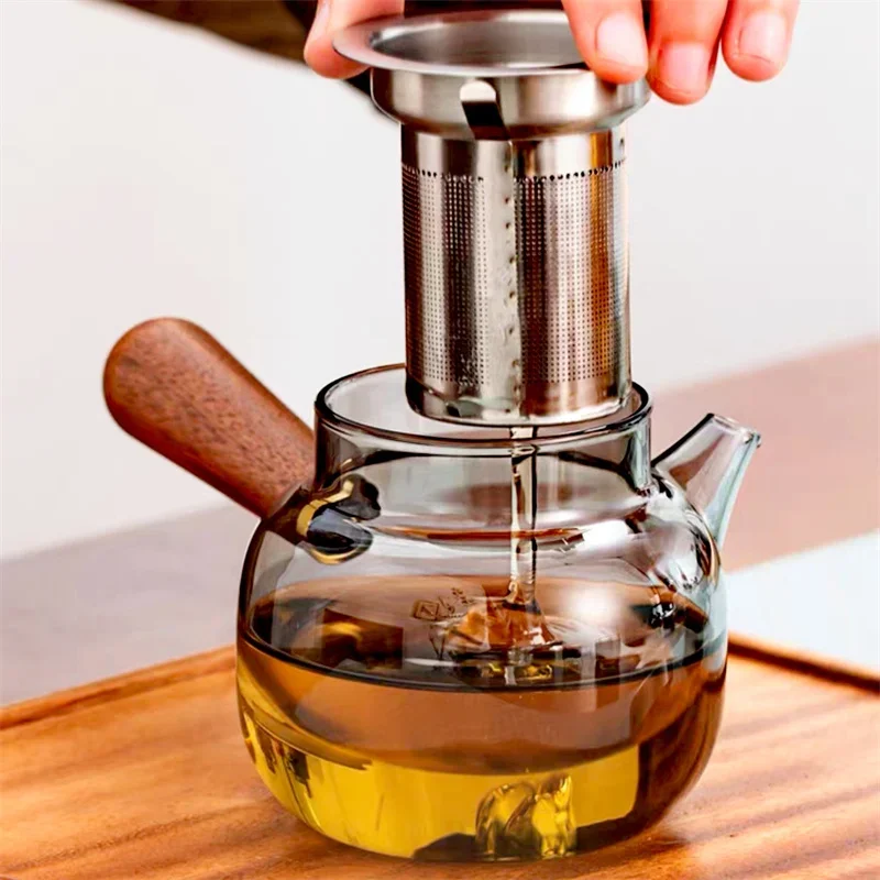 Japanese 240ml Side Handles Glass Teapot with Stainless Steel Tea Diffuser Fine Mesh Filters Kung Fu Tea Set Household Tea Maker