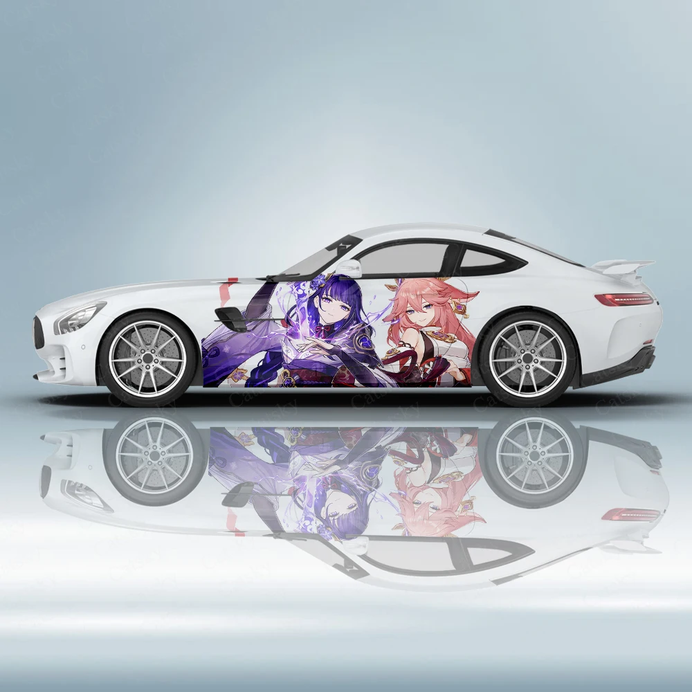 Genshin Impact Raiden Shogun car side graphic sticker anime vinyl pattern girl car parts cartoon sticker decal