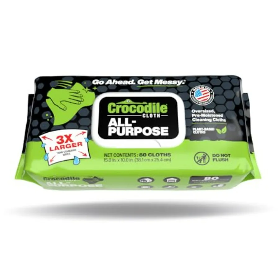 

Crocodile Cloth All-Purpose Cleaning Wipes,15"x10" Extra Large Plant-Based Disposable Cloths Moist, Absorbent, Safe on Skin, Mu