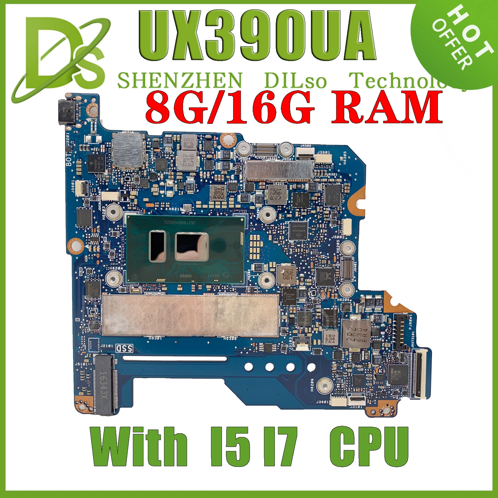 

KEFU UX390UA MAINboard For ASUS Zenbook 3 UX390U UX390UAK Notebook Motherboard With I5-7200U I7-7500U RAM 8GB 16G RAM Test OK