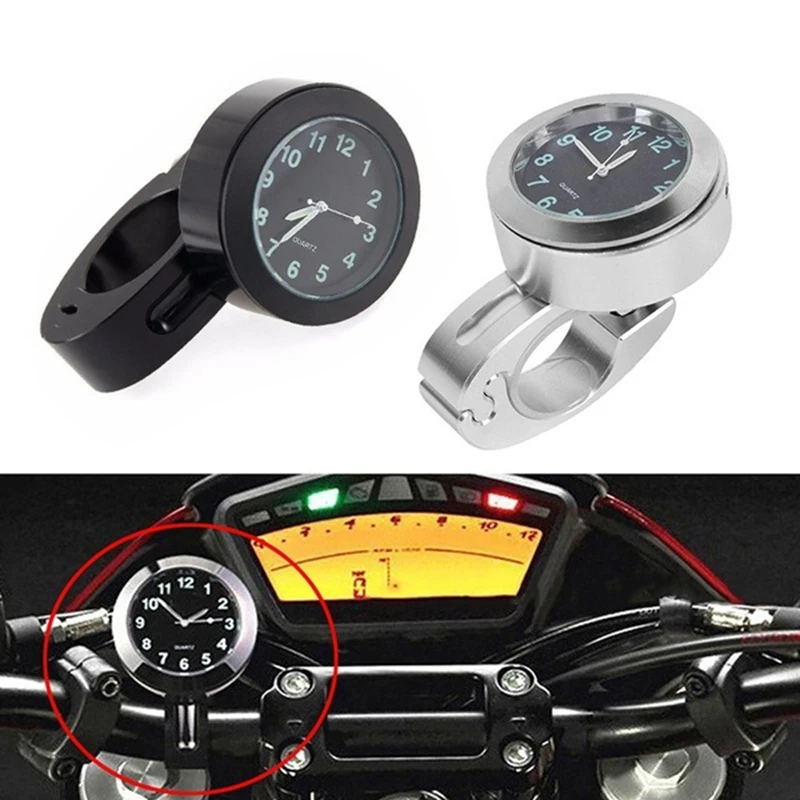 Universal 7/8 inch Motorcycle Handlebar Watch Waterproof Shockproof Buckle Mount Clock Watch for Scooter Motor Bike,B