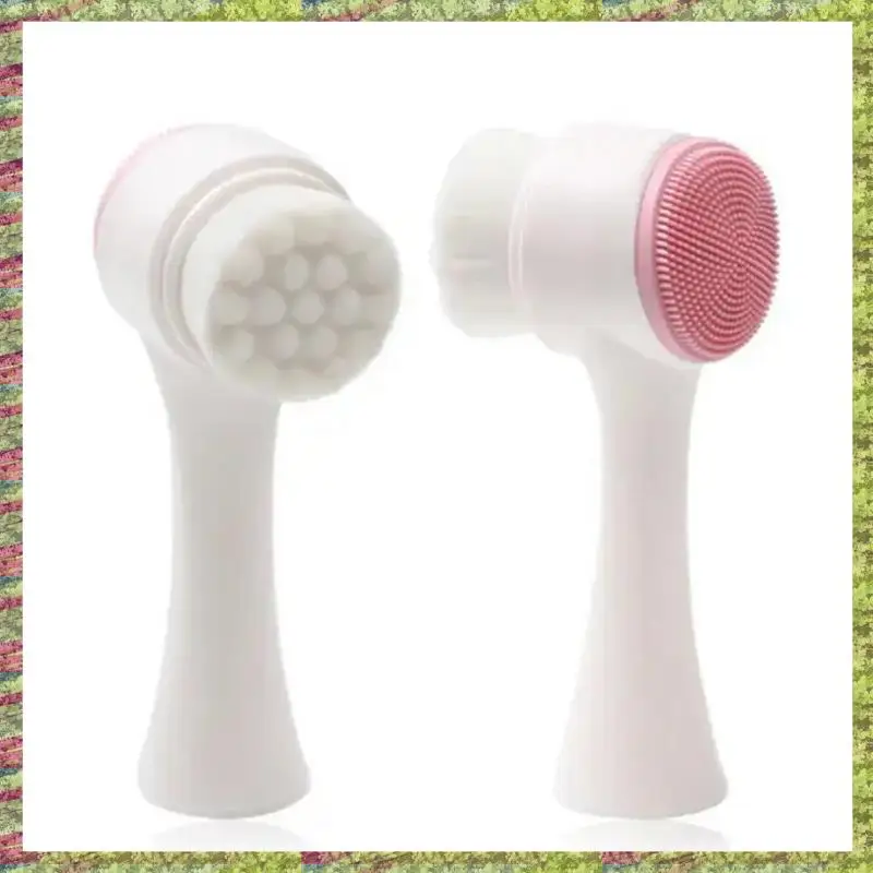 Limpador facial dupla face ABKB 3D, escova facial de massagem manual, limpador facial dupla face de cerdas macias