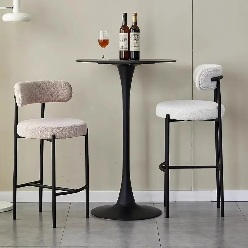 

Bar Chair Light Luxury Cream Bar Chair Cafe Restaurant Milk Tea Shop Soft Bag Backrest High Wrought Iron Bar