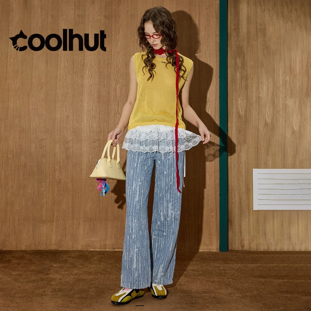 COOLHUT レディース 2025 ノースリーブ レース ニット ベスト ラウンドネック ルーズフィット 無地 カジュアル サマー エッセンシャル 軽量 カバーアップ