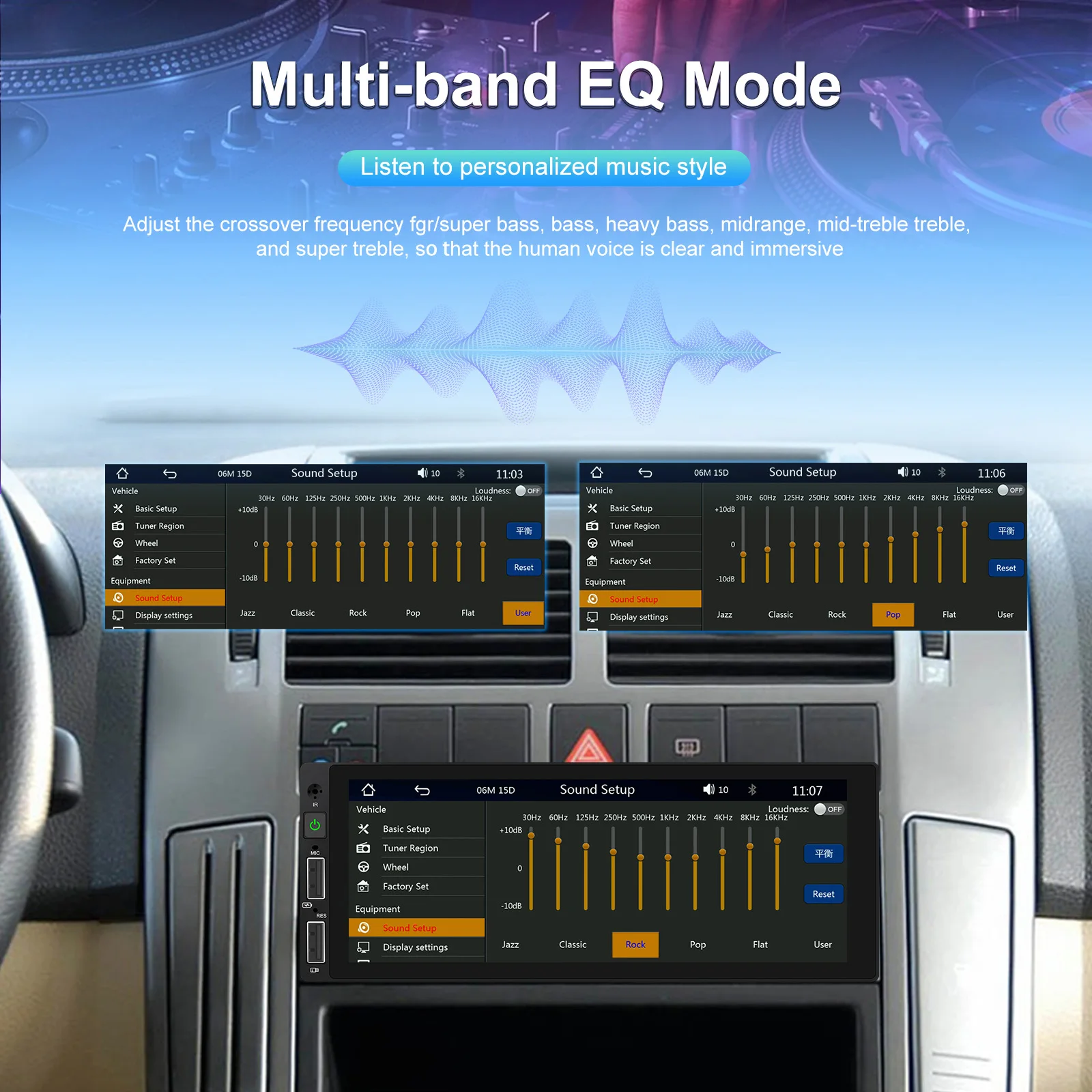 Podofo 6,86 Zoll Auto-MP5-Radio CarPlay Android Auto Intelligente Fahrzeugsysteme Mirror Link Farbige Hintergrundbeleuchtungseinstellungen BT EQ FM-Radio Stereo – Detail 3